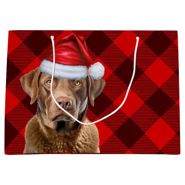 Grand Sac Cadeau Festive Plaid Chesapeake Bay Amoureux des chiens H (Devant)
