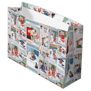 Grand Sac Cadeau Festive Vintage hiver Fun Christmas Card Collage