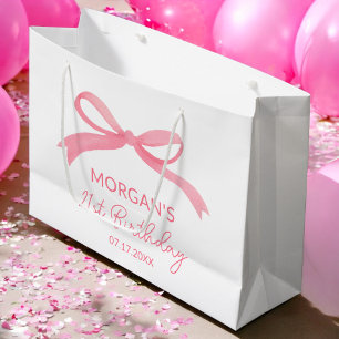 Grand Sac Cadeau Fête d'anniversaire avec un joli nœud rose blush