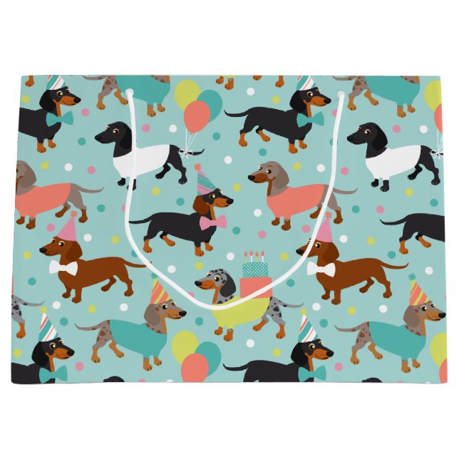 Grand Sac Cadeau Fête d'anniversaire de Dachshund (Devant)