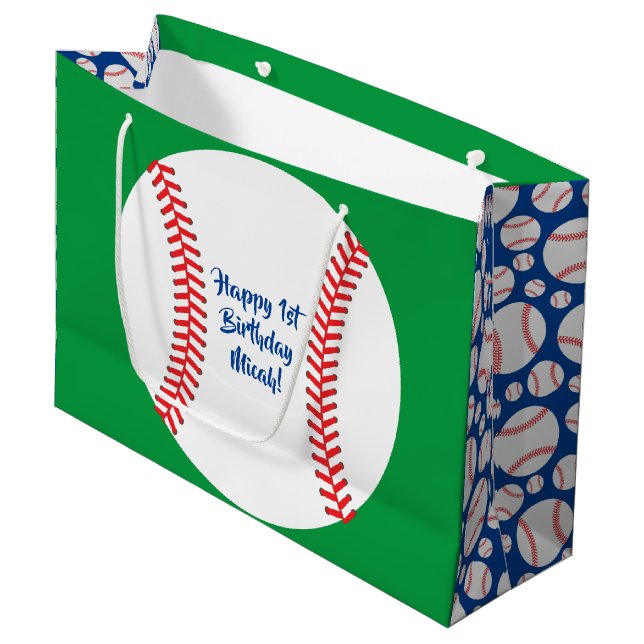 Grand Sac Cadeau Fête d'anniversaire de sports mignons de base-ball (Devant Angle)
