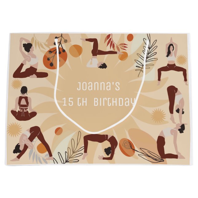 Grand Sac Cadeau Fête d'anniversaire de Yoga (Devant)