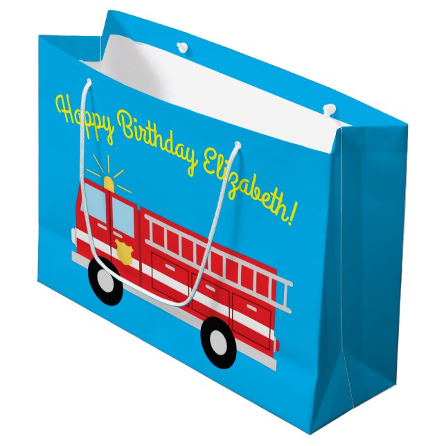 Grand Sac Cadeau Fête d'anniversaire du camion d'incendie (Devant Angle)