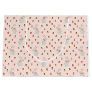 Grand Sac Cadeau Fête d'anniversaire du lapin et de la fraise