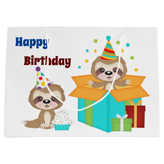 Grand Sac Cadeau Fête d'anniversaire joyeuse de Sloth (Devant)