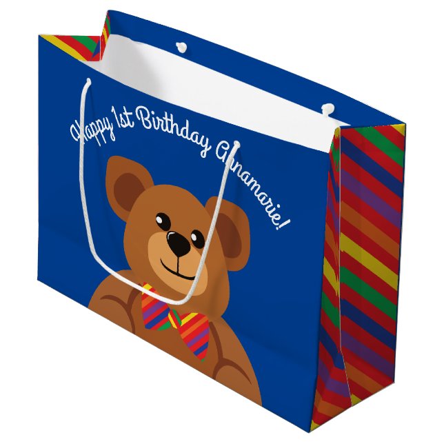 Grand Sac Cadeau Fête d'anniversaire mignonne d'arc-en-ciel d'ours (Devant Angle)