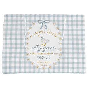 Grand Sac Cadeau Fête de bébé Cottagecore Canard Idiot Bleu Gingham