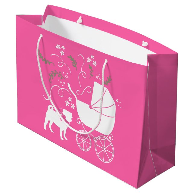 Grand Sac Cadeau Fête de la fête du chien Carlin rose (Dos Angle)
