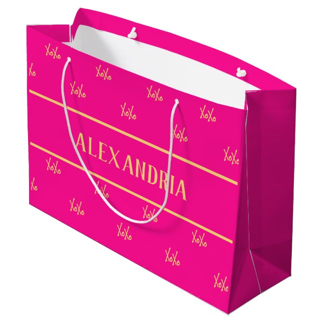 Grand Sac Cadeau Fête de la Saint-Valentin rose chaud XOXO personna (Dos Angle)
