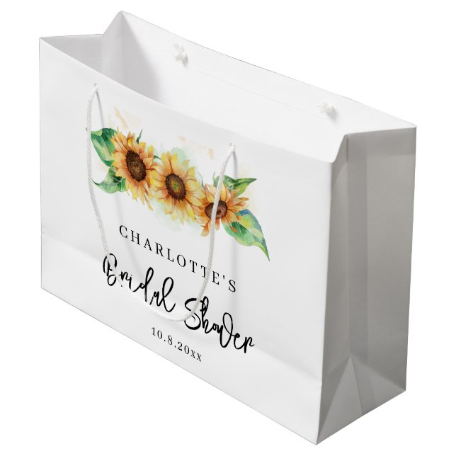 Grand Sac Cadeau Fête de mariage aquarelle tournesol floral (Devant Angle)