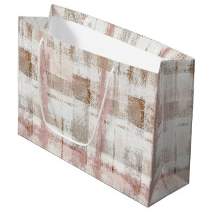 Grand Sac Cadeau Fête de mariage aux rayures abstraites brun crème