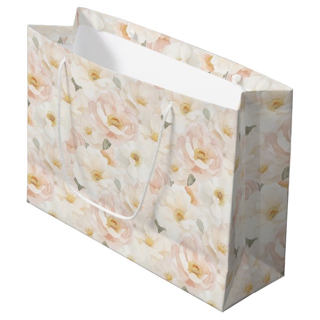 Grand Sac Cadeau Fête de Mariage Fleurs Rose Tendres (Devant Angle)