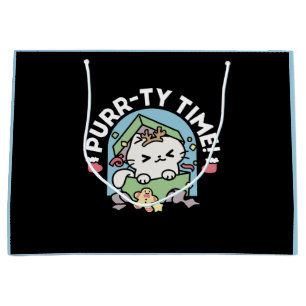 Grand Sac Cadeau Fête de Noël avec Purr-ty Time Cat