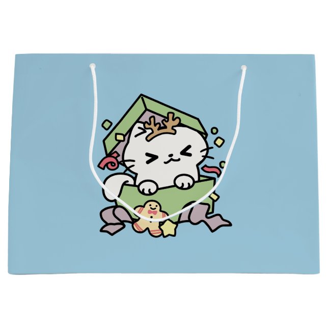 Grand Sac Cadeau Fête de Noël avec Purr-ty Time Cat (Devant)