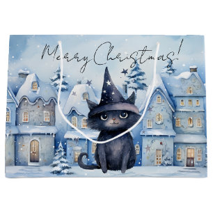 Grand Sac Cadeau Fête de Noël de Chat Noir mignonne