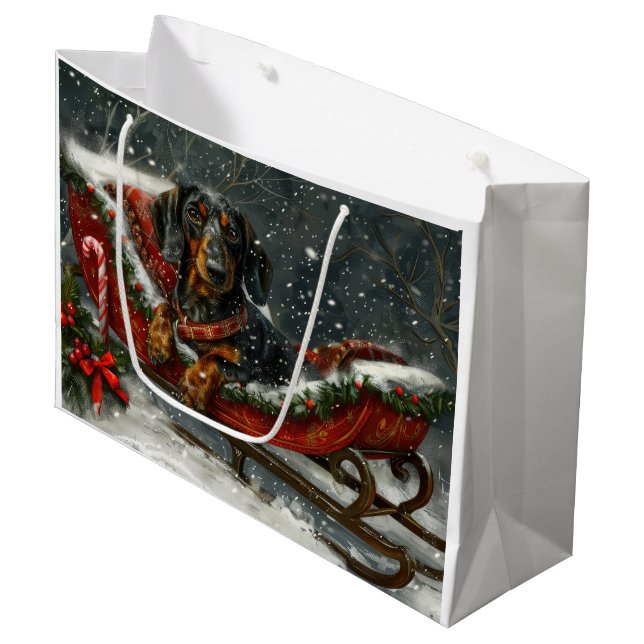 Grand Sac Cadeau Fête de Noël du chien Dachshund (Devant Angle)