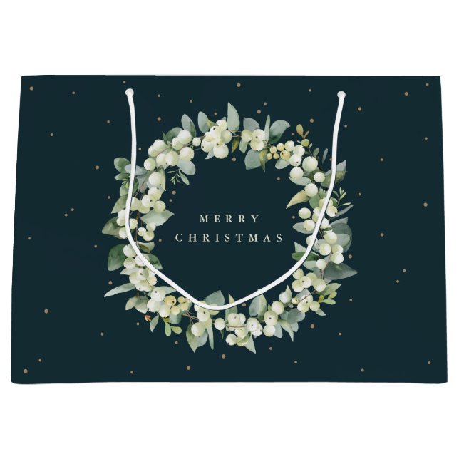 Grand Sac Cadeau Fête de Noël/Fête de la Sneigre Vert foncé+Eucalyp (Devant)