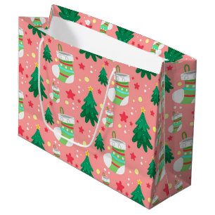 Grand Sac Cadeau Fête de Noël Motif des étoiles Stockings Arbres