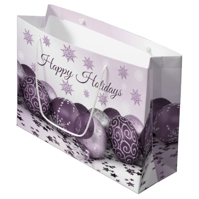 Grand Sac Cadeau Fête de Noël Pink Purple Orament Snowflakes (Devant Angle)