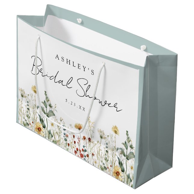 Grand Sac Cadeau Fête des mariées Fleur sauvage d'été (Devant Angle)