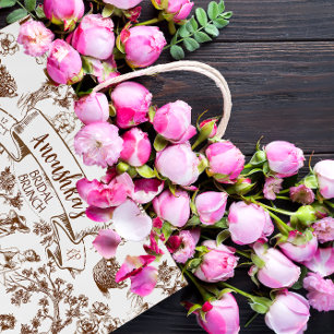 Grand Sac Cadeau Fête des mariées Toile de Jouy Brown et blanche