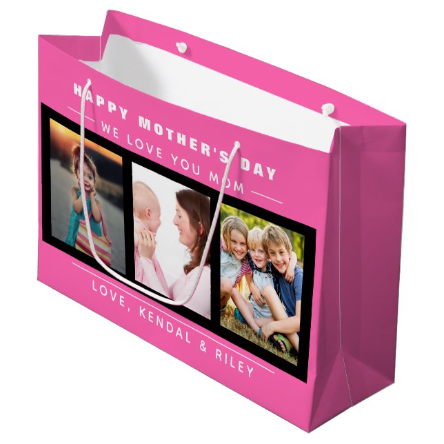 Grand Sac Cadeau Fête des mères Photo Collage Rose Personnalisé Gra (Devant Angle)