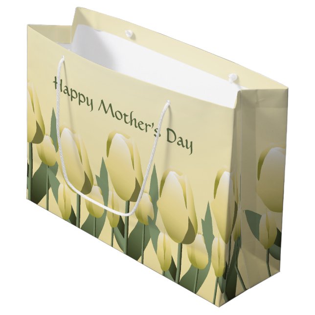 Grand Sac Cadeau Fête des mères Printemps Tulipes jaunes Lg (Devant Angle)