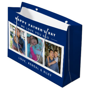 Grand Sac Cadeau Fête des pères Photo Collage bleu personnalisé