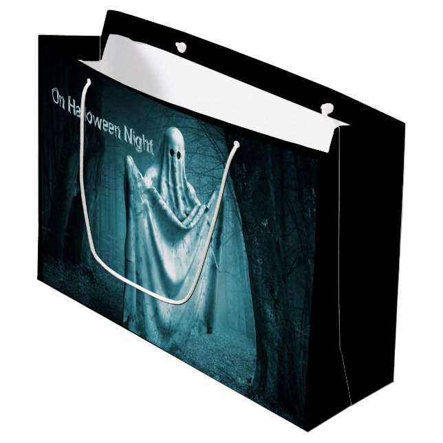 Grand Sac Cadeau Fête d'Halloween Fantôme noir bleu nuit noir (Devant Angle)