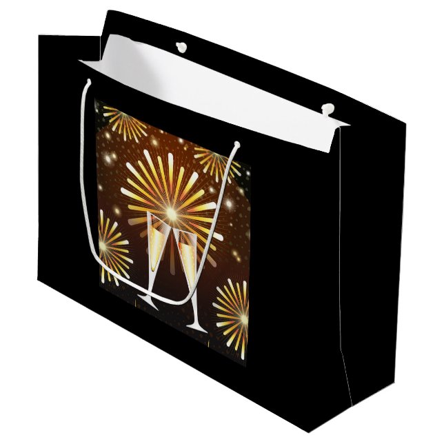Grand Sac Cadeau Fête du Champagne et du Feu d'artifice (Devant Angle)