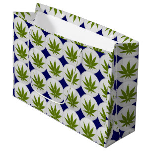 Grand Sac Cadeau Feuille de mauvaises herbes blanc et bleu nuit