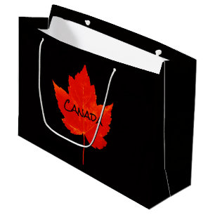 Grand Sac Cadeau Feuille d'érable noire rouge de la fête du Canada