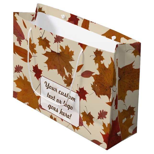 Grand Sac Cadeau Feuilles d'automne avec couleur personnalisée et É (Devant Angle)