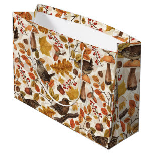 Grand Sac Cadeau Feuilles d'automne, baies, champignons et fleurs