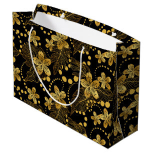 Grand Sac Cadeau Feuilles de jungle et fleurs motif transparent