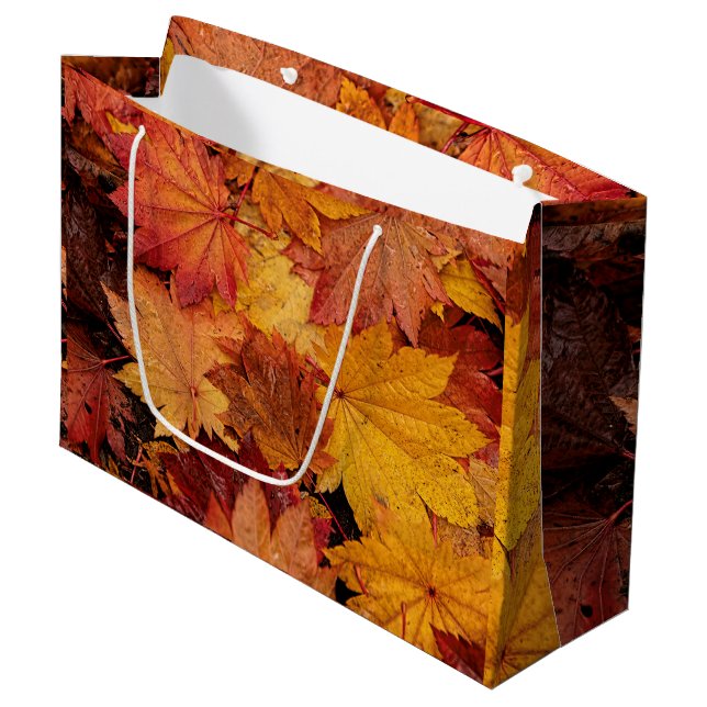 GRAND SAC CADEAU FEUILLES D'OR D'AUTOMNE (Devant Angle)