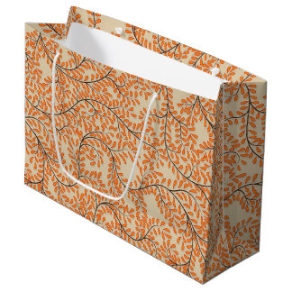 Grand Sac Cadeau Feuilles orange tourbillonnantes sur fond beige