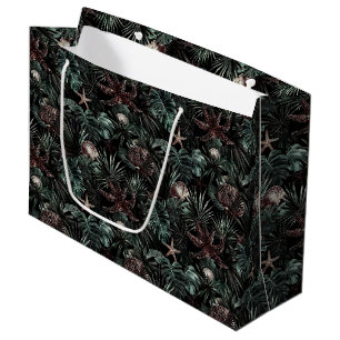 Grand Sac Cadeau Feuilles Tropicales Vertes Etoiles de Mer Coquilla