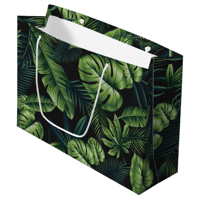 Grand Sac Cadeau Feuilles tropicaux (Devant Angle)