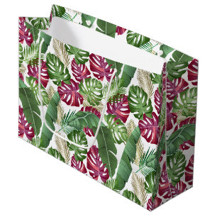 Grand Sac Cadeau Feuilles tropicaux de Monstera et Palm