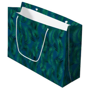 Grand Sac Cadeau Feuilles verts bleus tropicaux
