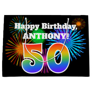 Grand Sac Cadeau Feux d'artifice d'amusement + Motif "50"