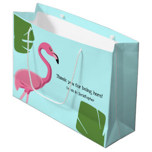 Grand Sac Cadeau fiançailles en Flamant rose rose et bleu