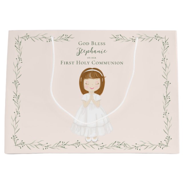Grand Sac Cadeau Fille Communion priant (Devant)