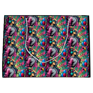 Grand Sac Cadeau Fille de style BD Pop Art avec écouteurs pour anni
