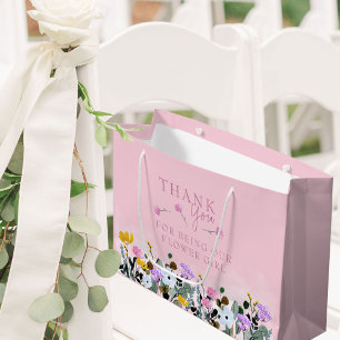 Grand Sac Cadeau Fille Fleur Fleur sauvage Pelouse Merci rose Grand