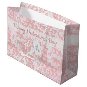Grand Sac Cadeau Fille Flottant Pink Valentine Coeurs Votre Msg.