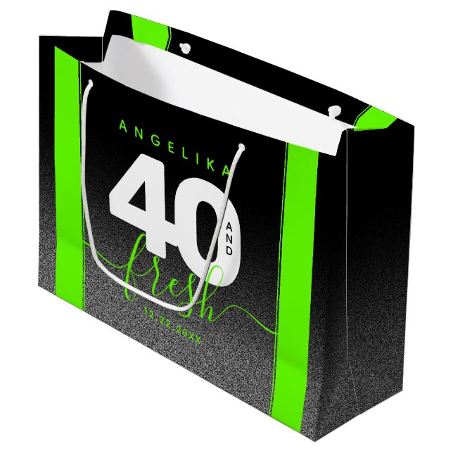 Grand Sac Cadeau Fille moderne vert brillant 40 et frais (Devant Angle)
