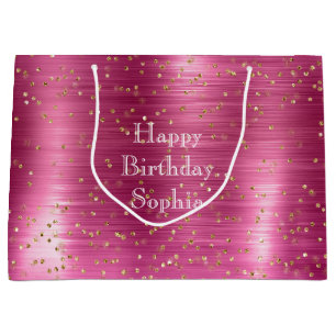 Grand Sac Cadeau Fille Pink Glam Gold Sparkle Confetti Anniversaire