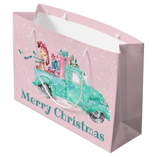 Grand Sac Cadeau Filles mignonnes Noël Chien Camion Noël (Dos Angle)